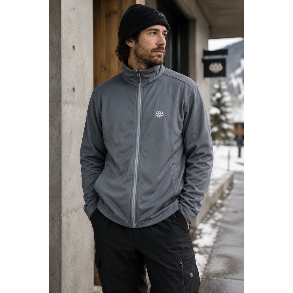 686 Technical Fleece Full Zip Jacket Polyester Performance Mock Neck Gray L
